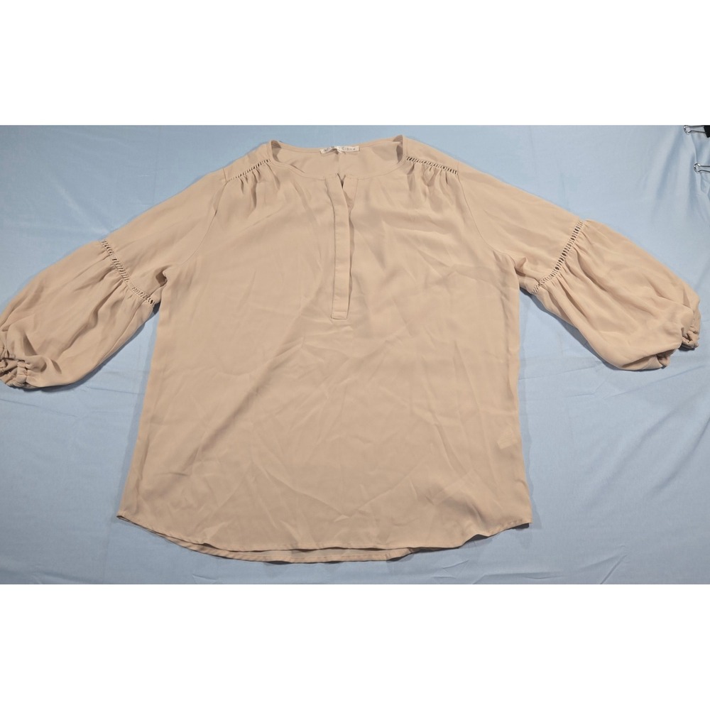 Violet + Claire Beige Balloon Sleeve Blouse Ladder Lace Trim Size M